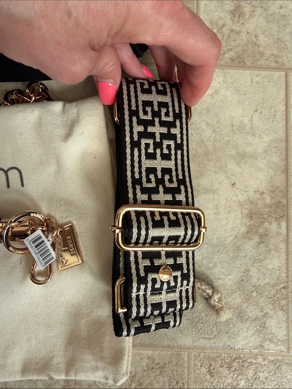 Pom Pom London Black Suede Crossbody with Gold Chain and Pom Charm - Picture 4 of 12